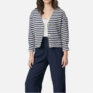 Iris Setlakwe Collarless Bomber Knit Blazer in Navy & White Stripe Size 6 NEW